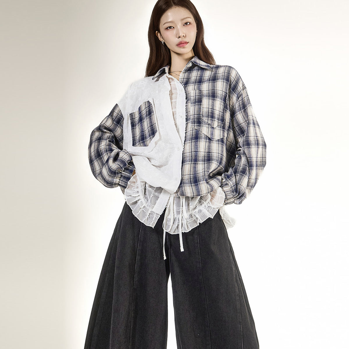 S924 Check Patchwork Shirts