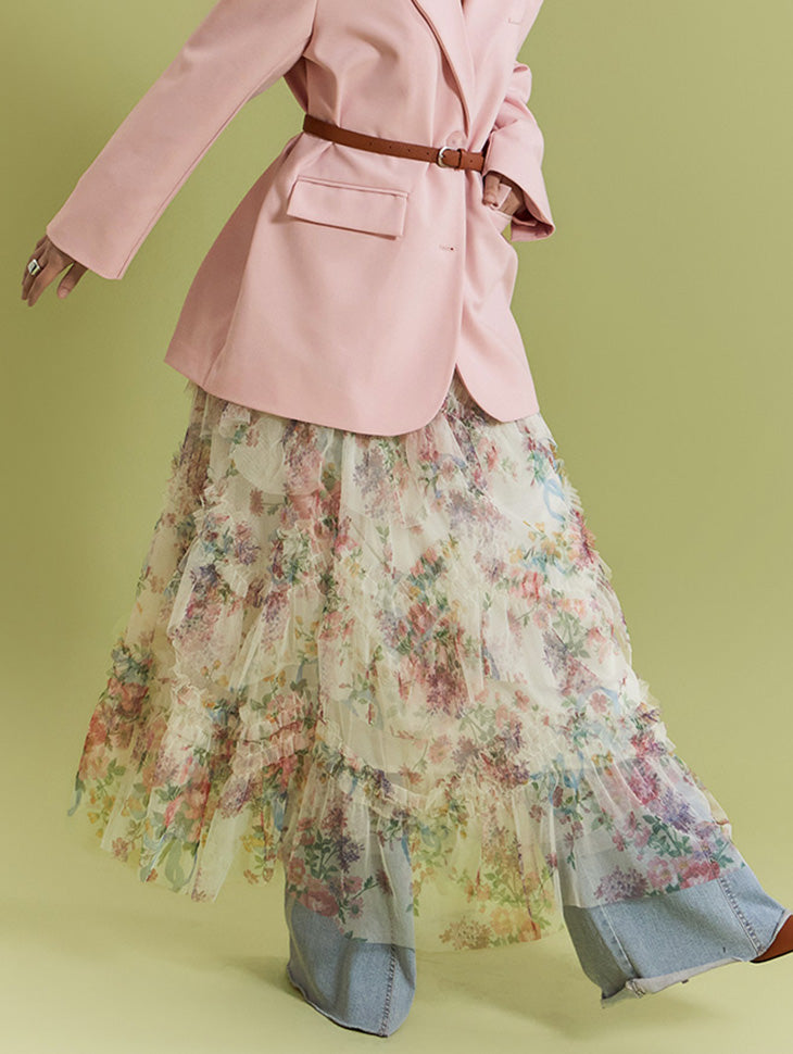 SK2654 Floral Pattern Tiered Skirt