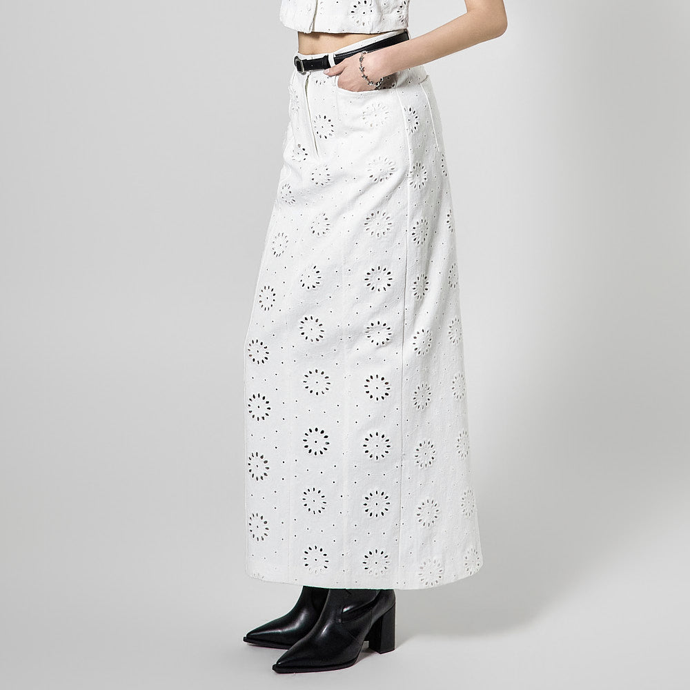 SK3156 Eyelet Long Skirt