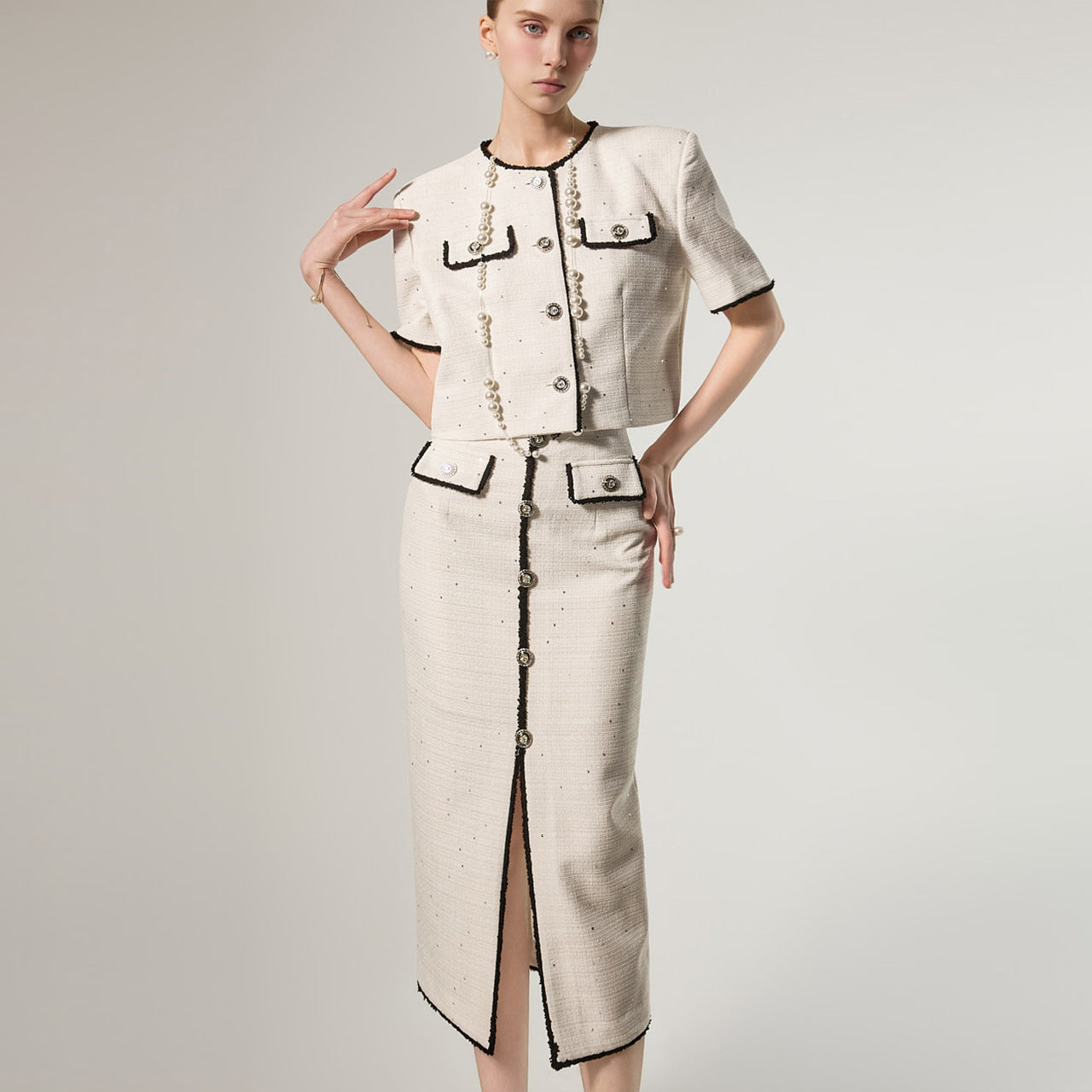 SK3188 Tweed Contrast Skirt