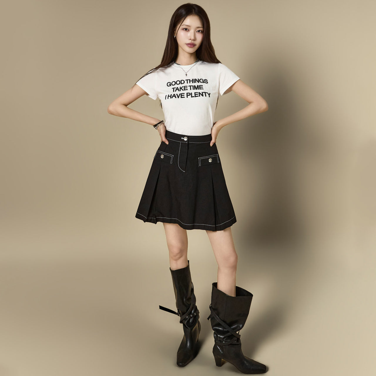 SK3252 Stitch Pleated Skirt