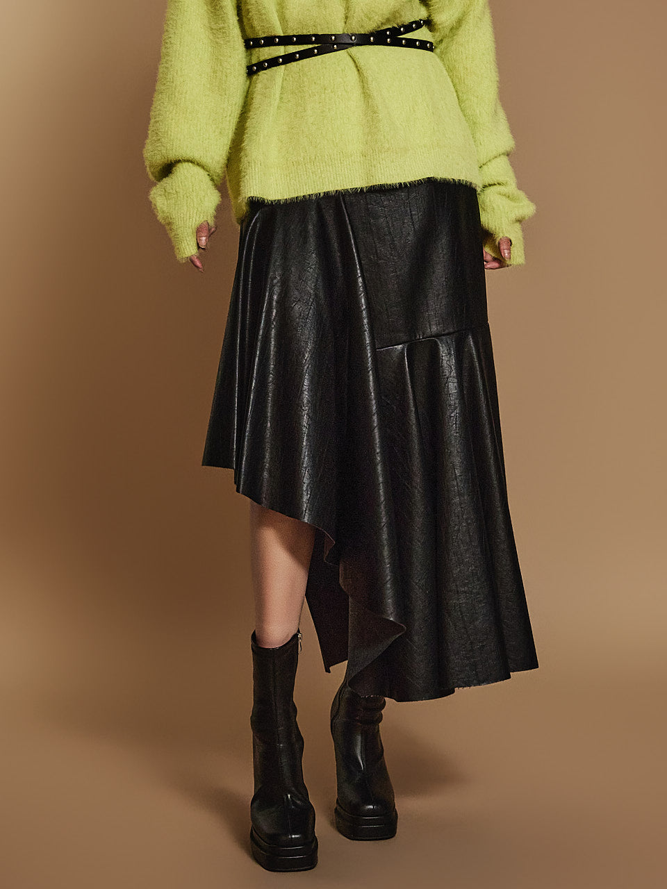 SK9211 Leather Asymmetrical Frill Skirt