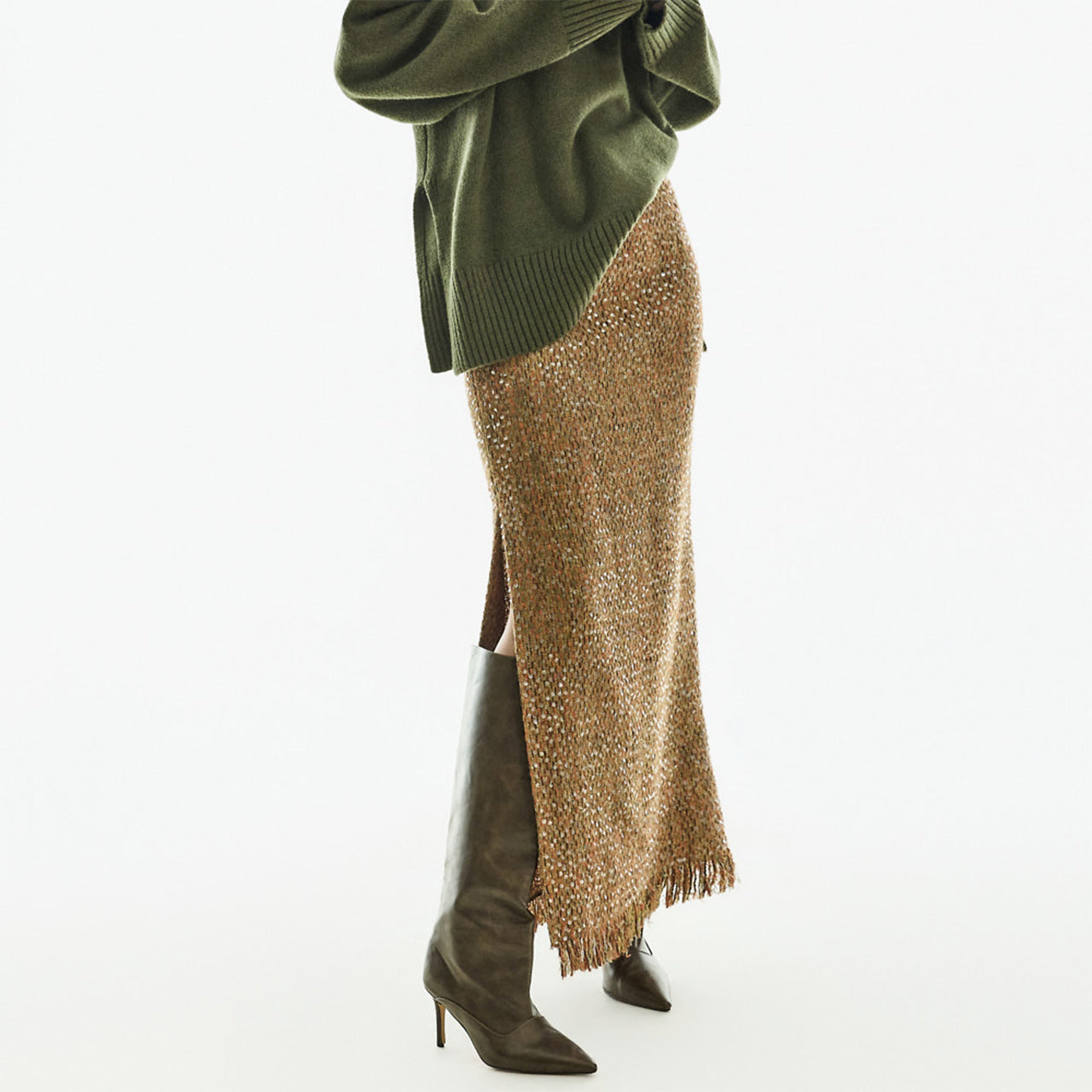 SK9255 Tweed Fringe Skirt