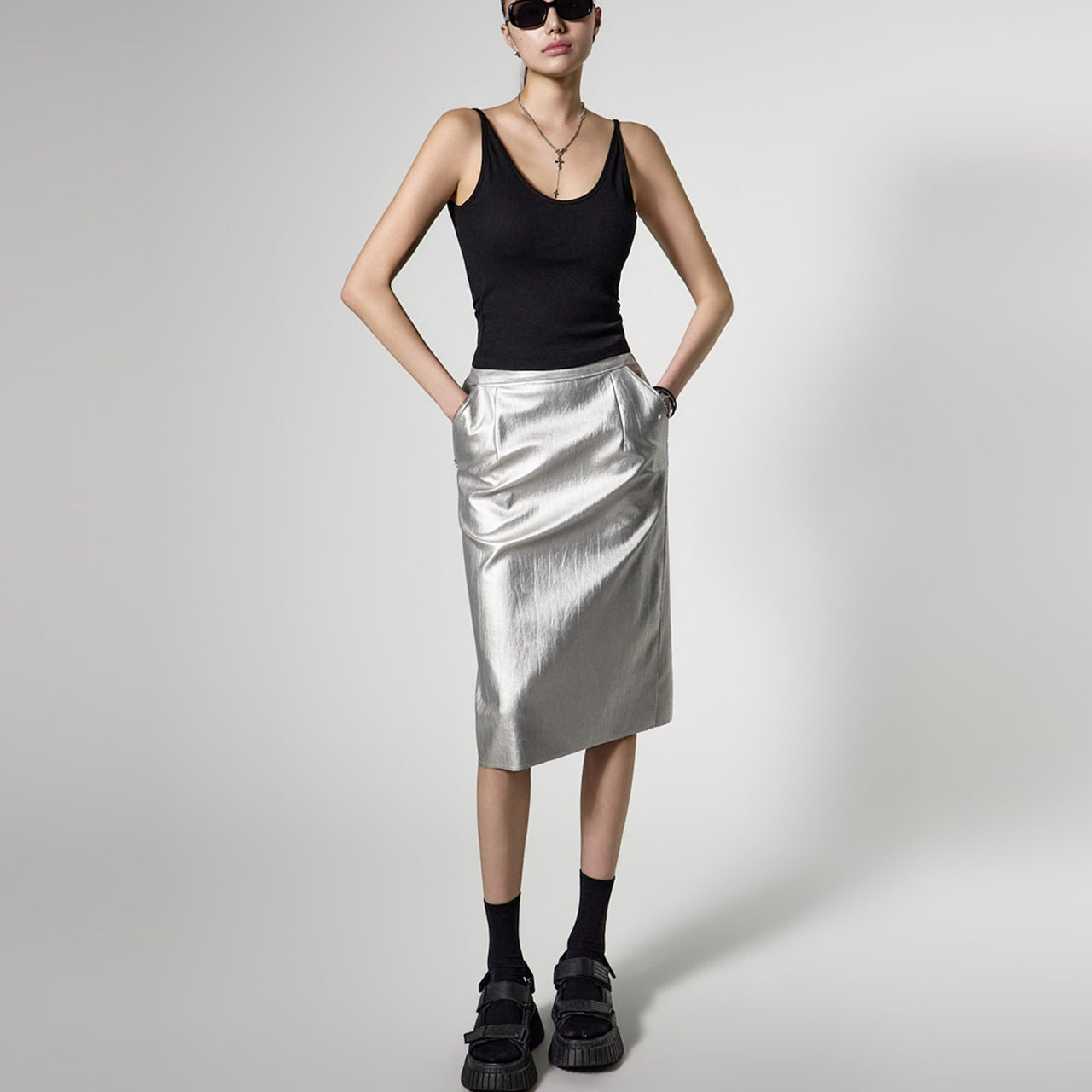 SK9291 Cracked Leather Skirt