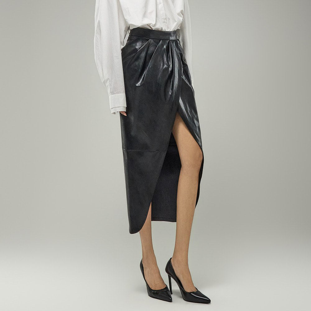 SK9292 Leather Asymmetrical Skirt